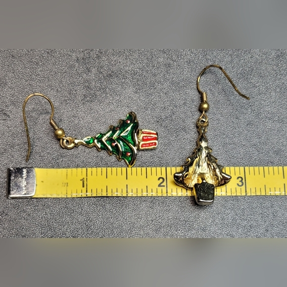Enameled Christmas Tree Dangle Earrings - Picture 7 of 7